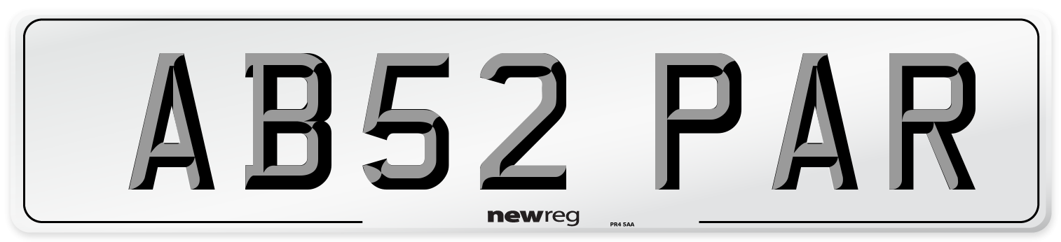 AB52 PAR Number Plate from New Reg